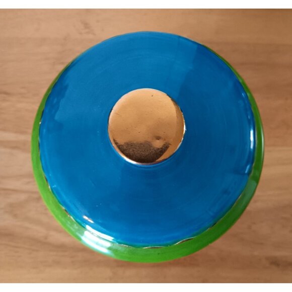 Vintage Rosenthal Netter Italian Ceramic Jar With Lid Green & Blue Handpainted - Picture 3 of 7